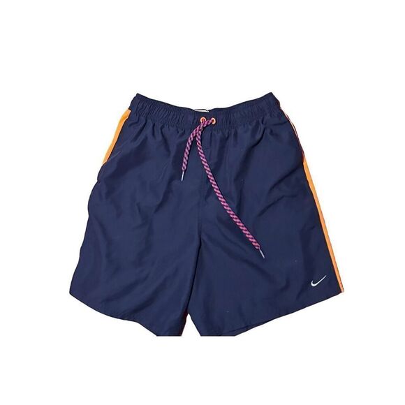 Nice Nike Mens Swim Trunks Blue Orange Swoosh Logo Drawstring Beach Swimming Siz - Picture 1 of 5